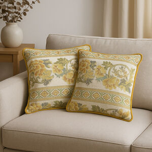 Vintage Needlepoint Floral Pattern Velvet Piped Petite Pillows 12.5” X 13”